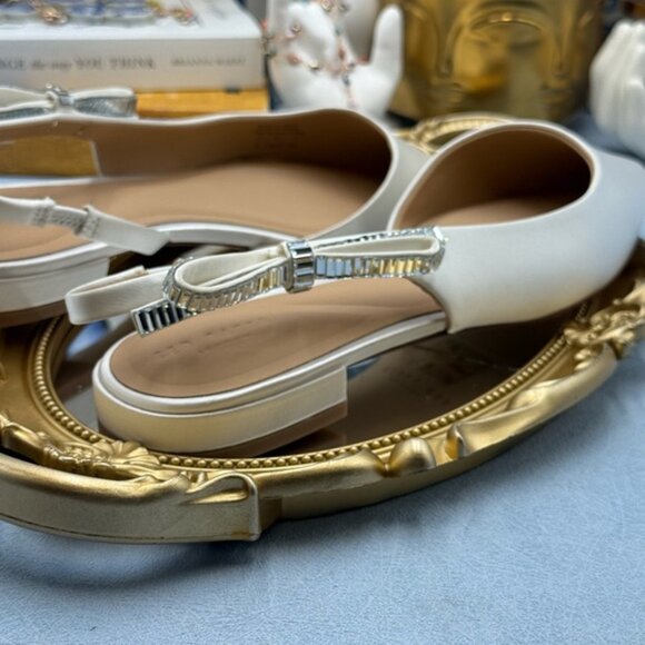 🆕 TED BAKER 🧿 NWOB Jane Bow Slingback Half d'Orsay Pointed Flat, White - Sz 8 - Picture 6 of 16